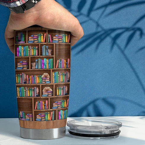 20oz SANDJEST Book Lovers Tumbler Bookshelf Tumblers with Lid Gift for Librarian Book Lover Women Readers Bookworm