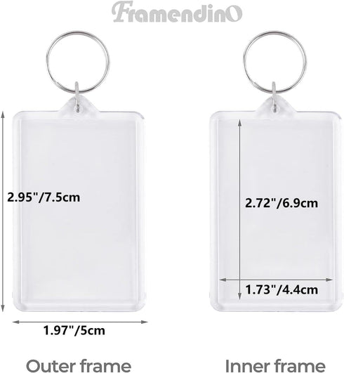 Framendino 24 Pack Acrylic Keychain Blanks Rectangle Photo Frame Key Rings, 2 x 3 Inch