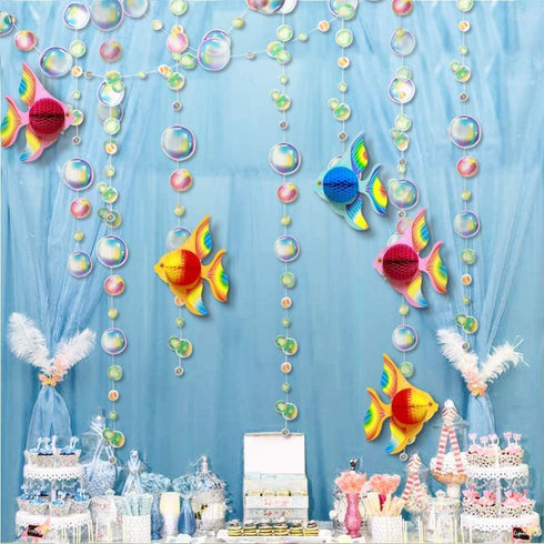 Cheerland Under The Sea Party Decorations - Tropical Fish Bubble Garland, Mermaid Birthday Supplies, Ocean Backdrop