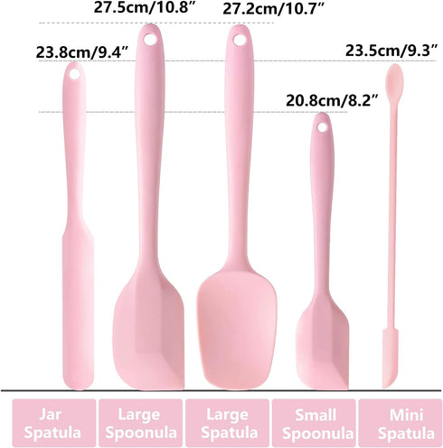 5 Piece Pink Silicone Spatula Set, Heat Resistant Rubber Spatulas Set, Silicone Kitchen Utensils Set Dishwasher Safe for Nonstick Cookware Baking Cooking by DUFEIMOY
