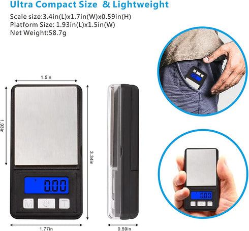 Fuzion Ultra Mini Gram Scale, 100/0.01g Mini Scale, Digital Pocket Scale with Tray for Food