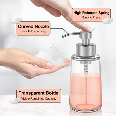 BabyElf Clear Glass Foaming Soap Dispenser - Rust-Proof Stainless Steel Pump for Bathroom & Kitchen