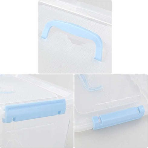 Hespama 2 Pack Lidded Storage Bin, Plastic Latching Container Box with Handle, 12 Quart & 6 Quart