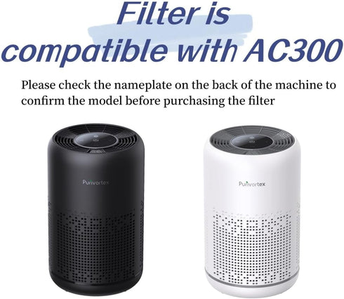 Replacement Filter for Purivortex AC300 Air Purifier, 3-in-1 True HEPA, High-Efficiency Activated Carbon