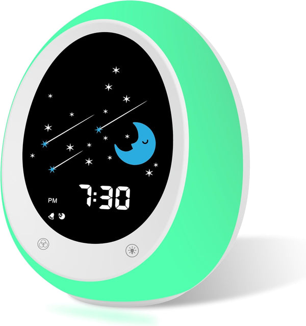 BUTTING Kids Alarm Clock, Toddler Sleep Training Clock with Sun & Moon, Sound