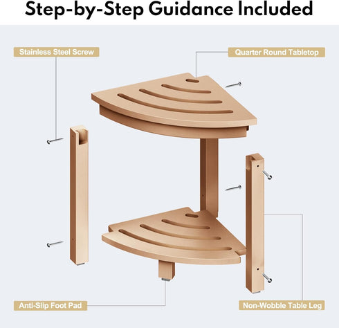 Corner Shower Stool for Inside Shower, HDPE Outdoor Side Table with 2-Tier Storage, Non-Slip Feet, White