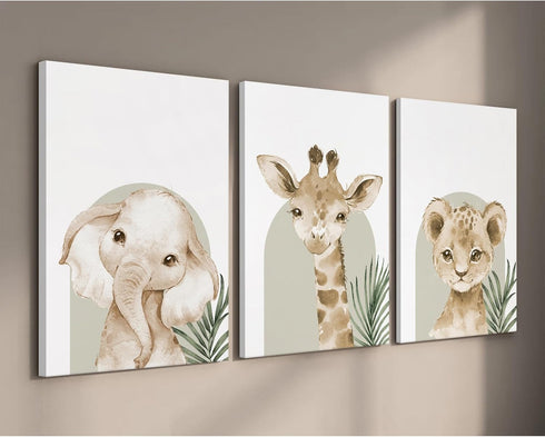 Tanmart 12x16 Inch Set 3 Animal Wall Art Pictures Baby Nursery Canvas Wall Art Decor Safari Animal Prints Jungle Kids