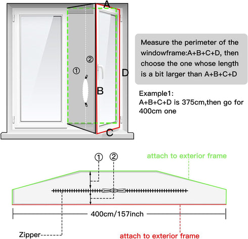 Portable Air Conditioner Window Seal Kit, Hot Air Stop Guards with Zipper, 158 inch