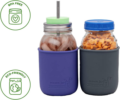 Quart 32oz Silicone Sleeves/Jackets for Protecting Ball, Kerr, Canning Jars by Mason Jar Lifestyle (Charcoal Gray, 2