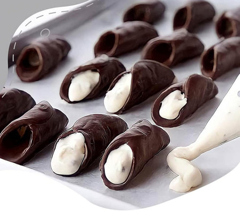 16 Pack Cannoli Tubes Molds Set - 4.7 Inch Non Stick Tubes, Reusable Piping Bag, Brush, Stainless Steel Tips for Baking