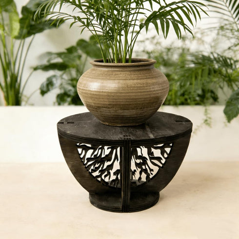 Indoor Wooden Plant Stand Holder for Sill, Desktop, - Single Flower Pot Rack for Small Plants - Unique Tree Root Design
