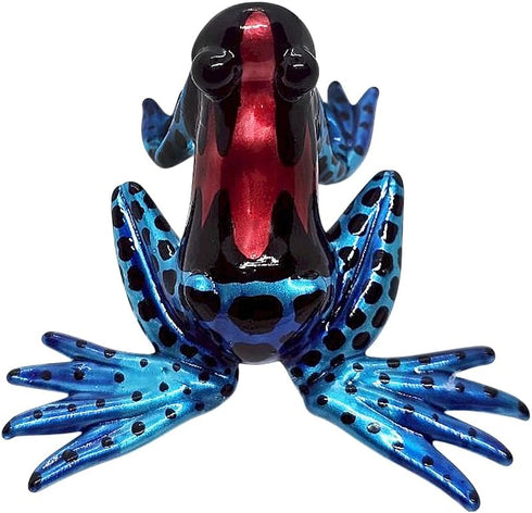 ChangThai Design Tiny 2¼" Black Red Blue Spotted Frog Figurine - Miniature Hand Blown Painted Glass
