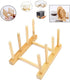 2Pcs Natural Bamboo Slip Drain Dish Rack - Home Kitchen Bamboo Wood Plates Rack for Pans and Cups