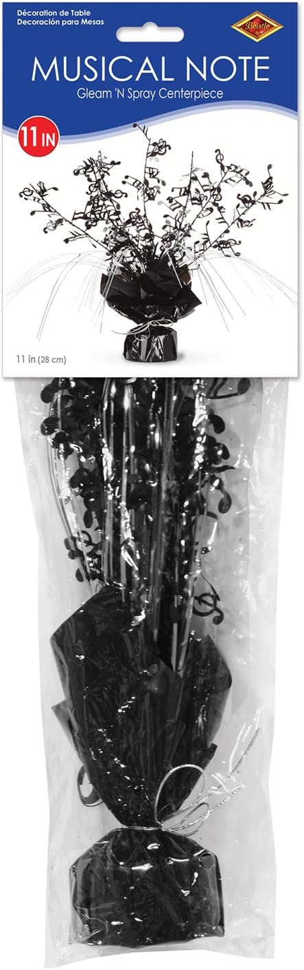 Beistle 2 Piece Musical Notes Table Centerpieces, Black Metallic Plastic Music Theme Party Supplies