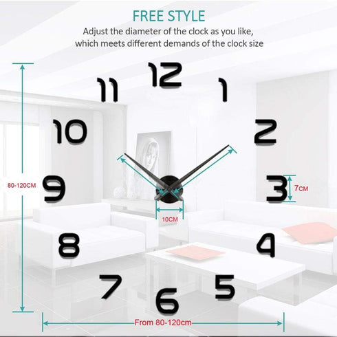 FASHION in THE CITY Big Size 3D DIY Mirror Surface Wall Clock, Silent Non-Ticking Decorative Movement Clocks