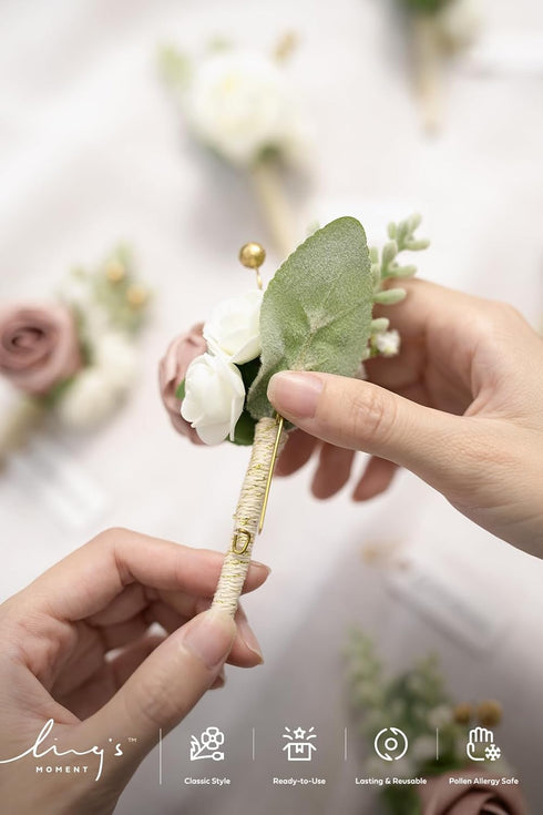 Ling's Moment Boutonniere for Men, 6pcs Groom Groomsmen Boutonniere, Artificial Flowers for Wedding Decor, Pink