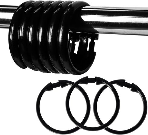 Premium Plastic Shower Curtain Rings - Easy Snap Closure Shower Curtain Hooks, O Shape, Black, 12Pcs