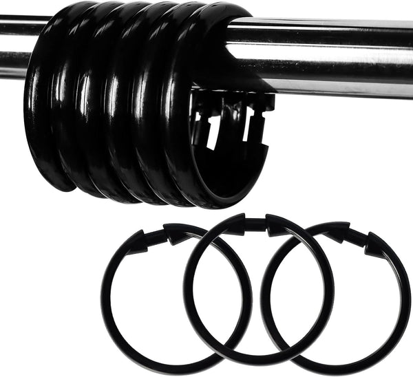 Premium Plastic Shower Curtain Rings - Easy Snap Closure Shower Curtain Hooks, O Shape, Black, 12Pcs
