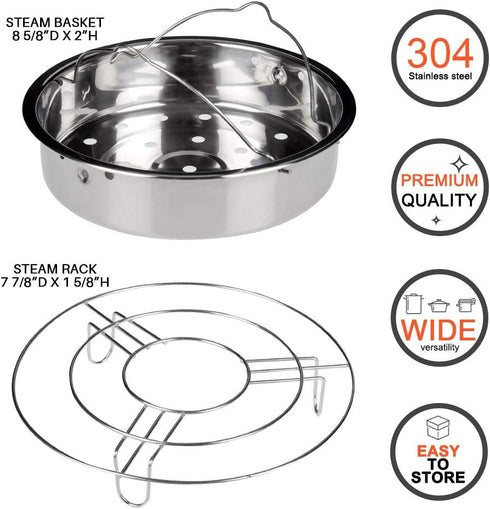 Secura Stainless Steel Electric Pressure Cooker, 6-quart, Steam Rack Steamer Basket Insert Set