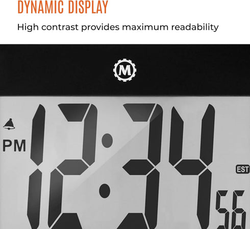 MARATHON Large Digital Wall Clock - 8” Display, Black - Easy to Read