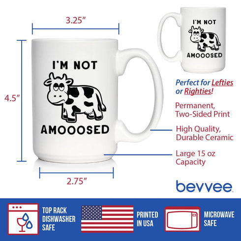 Not Amooosed - Large 15oz White Ceramic Mug - Funny Cow Gifts and Decor