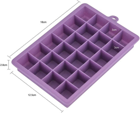 Ice Cube Tray - Silicone Square Ice Trays Easy Release Stackable Mold with Removable Lid, 24 Cavity (2 Pack, Purple)
