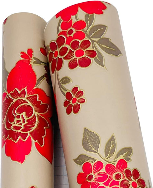 LovingWay 14.7 feet Wallpaper Roll, Red Peony Floral Shelf Liner, 17.7x177 Inch for Home Storage