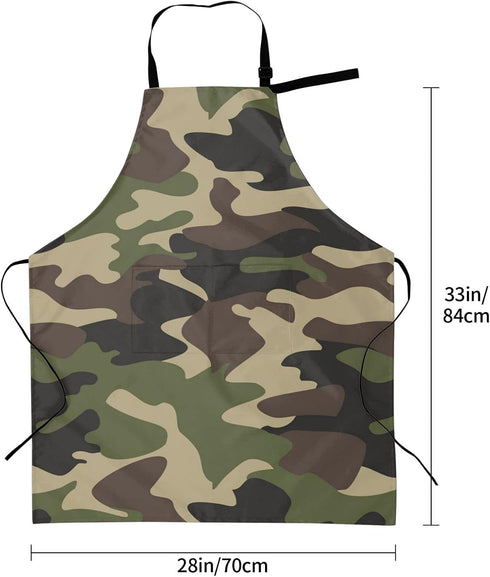 Waterproof Green Camo Apron with 2 Pockets, Amy Camouflage Kitchen Chef Bibs for Cooking, Baking, Gardening