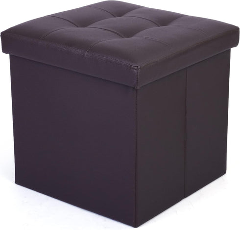 LotFancy Storage Ottoman Cube, Brown Foot Stool Ottoman,13x12x12 inch Square Ottoman with