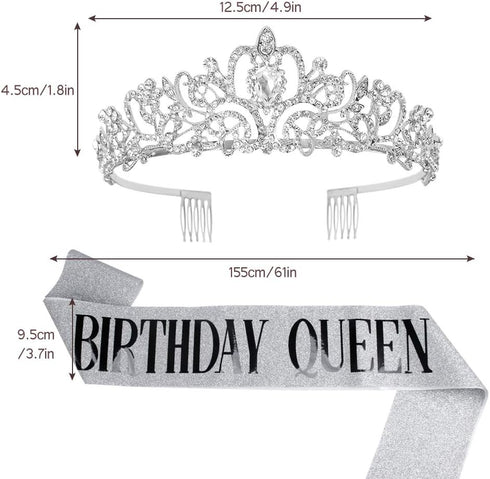 VELSCRUN Tiara for Women, Happy Birthday Queen Tiara with Birthday Girl Sash, Rhinestone Crown for Girls