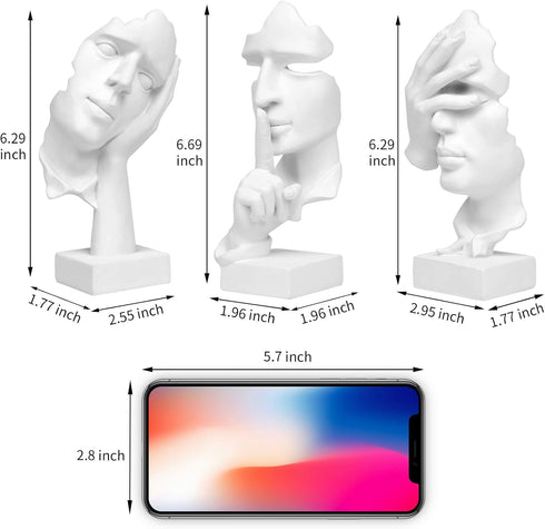 prosfalt 3 A-41 Pcs Thinker Statue, Silence is Gold Abstract Art Figurine, No Hear No See No Speak Modern Home Resin