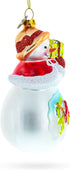Snowman with Red Cardinals Blown Glass Christmas Ornament Holding a Gift