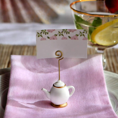 Kate Aspen Place Card Holders, Tea Time Whimsy, Teapot and Teacup, Set of 6, Pink
