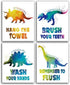 CHIEN-CHI LILI Wash Your Hands Dinosaur Bathroom Art Prints Set of 4 (8”X10”), Motivational Quote Decor for Kids