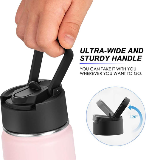 koodee 12 oz Stainless Steel Water Bottle, Double Wall Vacuum Insulated Flask with Wide Handle Straw Lid (Light Pink)
