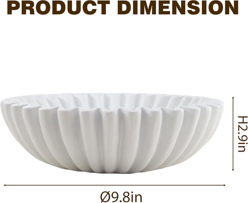 Plukers Large Modern Decorative Ruffle Bowl for Home Decor Fruit Bowl Organic Catch All Key Kitchen Entryway Shelf