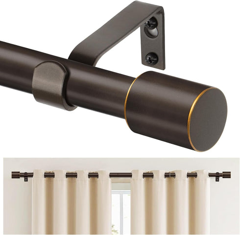 TONIAL Adjustable Curtain Rod 32 to 58 Inch, Decorative Single Rod with Modern Cap Finial, Bronze