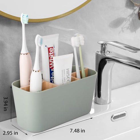 5 Countertop Toothbrush Holders for Bathrooms, Bamboo Tooth Brush Holder with Slots Bathroom Vanity Organizer