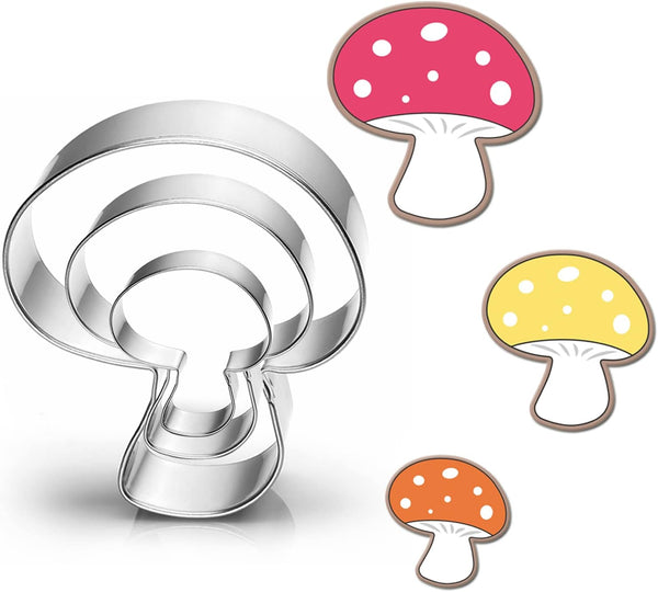 Mushroom Cookie Cutter Set-Size 3.3" 2.7" 2.2" -3-Pieces-Cookie Cutters Fondant Biscui Cutters