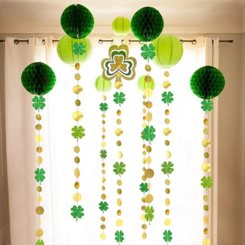 Cheerland Green Shamrock Garland - St Patricks Day Decorations, 52Ft Hanging Streamers