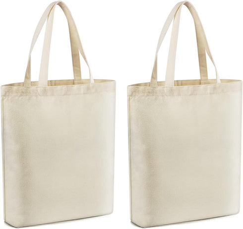 Veyist 2 Pcs Reusable Large Canvas Tote Bags, Blank Multi-purpose Bags for DIY Project, Grocery, Shopping