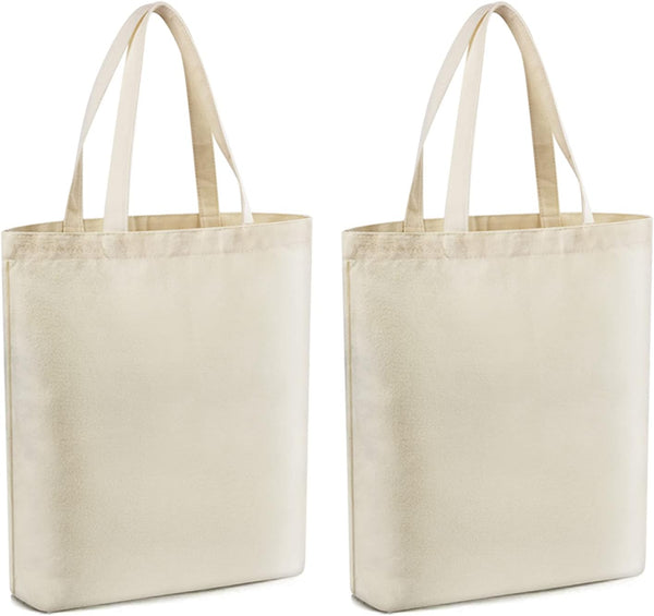 Veyist 2 Pcs Reusable Large Canvas Tote Bags, Blank Multi-purpose Bags for DIY Project, Grocery, Shopping