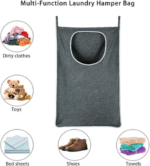 XL Hanging Laundry Bags, Over Door Wash Bags for Dirty Clothes, Space Saving Portable Toy Storage Bag (35x22 Inch)