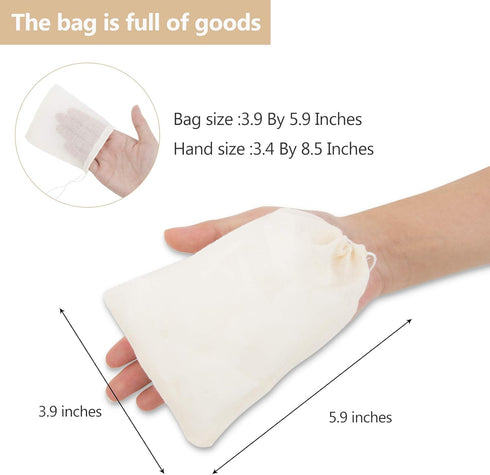 Chielor 50Pcs 5.9 3.9 Inches Cotton Muslin Bags - x Eco-friendly Drawstring Bags for Reusable Sachet, Crafts, Teas