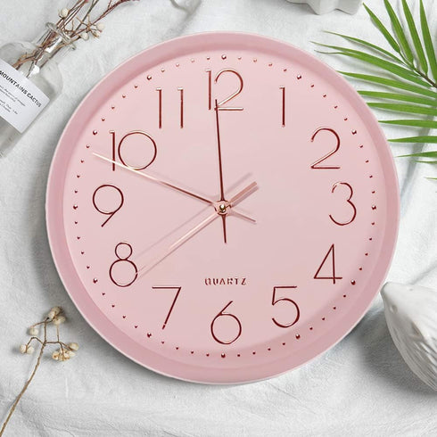 Maxspace Pink Silent Non-Ticking Wall Clock, 12in Battery Operated Analog Decorative Clock