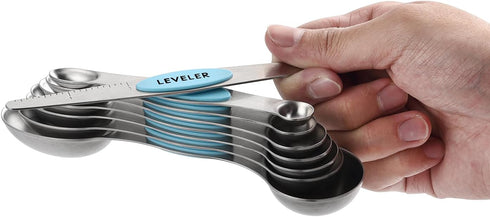 Spring Chef Stainless Steel Magnetic Measuring Spoons Set of 8, Nesting Metal Teaspoon & Tablespoon, Fits in Spice Jars