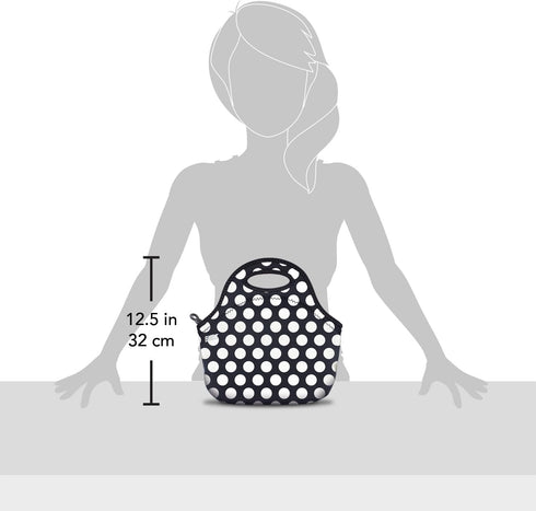 BUILT Gourmet Getaway Soft Neoprene Lunch Tote Bag, Lightweight, Insulated, One Size, Big Dot Black & White