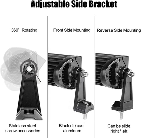 LED Light Bar Side Mounting Bracket Base Mounting Universal Bracket Kit for 7 to 52 inch Light Bar (2PCS)