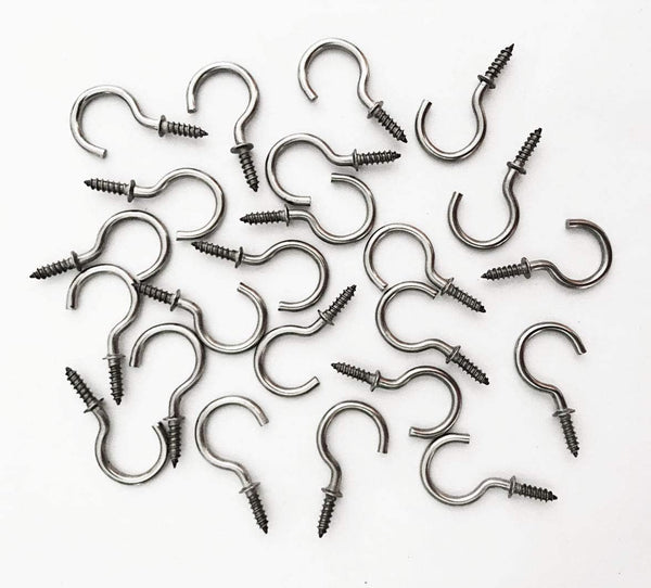 50 Pcs (304) Stainless Steel Screw Ceiling Hooks, 7/8 Inch Cup Hook Screw-in Light Hooks for Outdoor and Indoor Hanging
