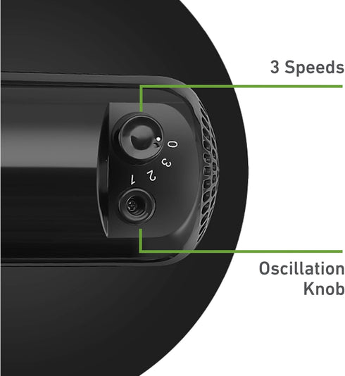 HOLMES 12" Table Fan with 75° Oscillation, 3 Speeds, 15° Adjustable Head Tilt, Ideal for Home, Bedroom, Office, Black